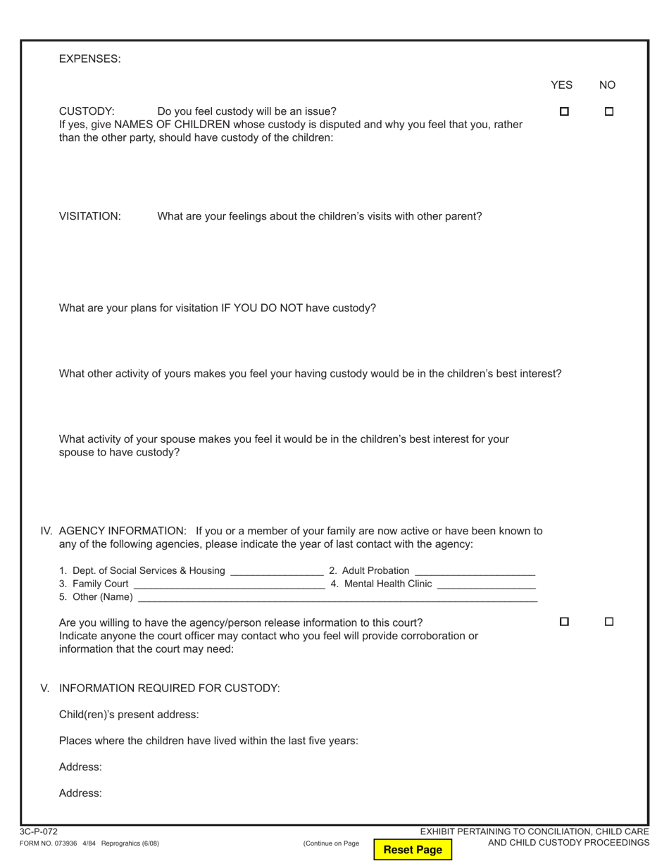 Form 3C-P-072 Exhibit Pertaining to Conciliation, Child Care, and Child Custody Proceedings - Hawaii, Page 2