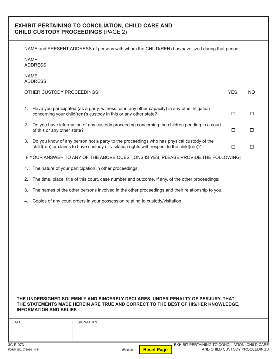Form 3C-P-072 Exhibit Pertaining to Conciliation, Child Care, and Child Custody Proceedings - Hawaii, Page 3