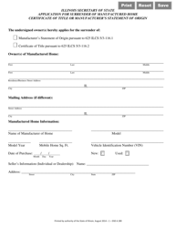Document preview: Form DSD A289 Application for Surrender of Manufactured Home Certificate of Title or Manufacturer's Statement of Origin - Illinois