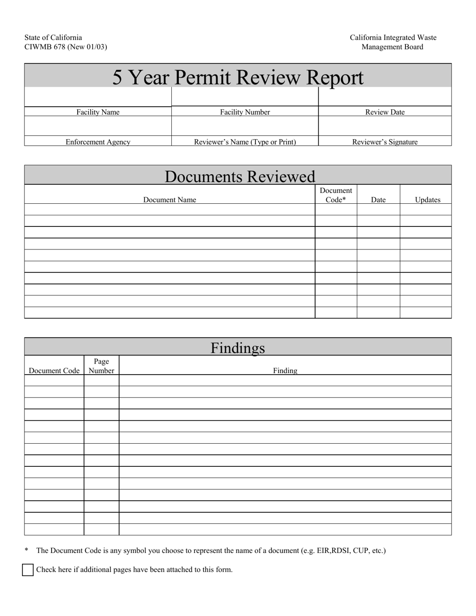 CIWMB Form 678 Download Fillable PDF Or Fill Online 5 Year Permit 
