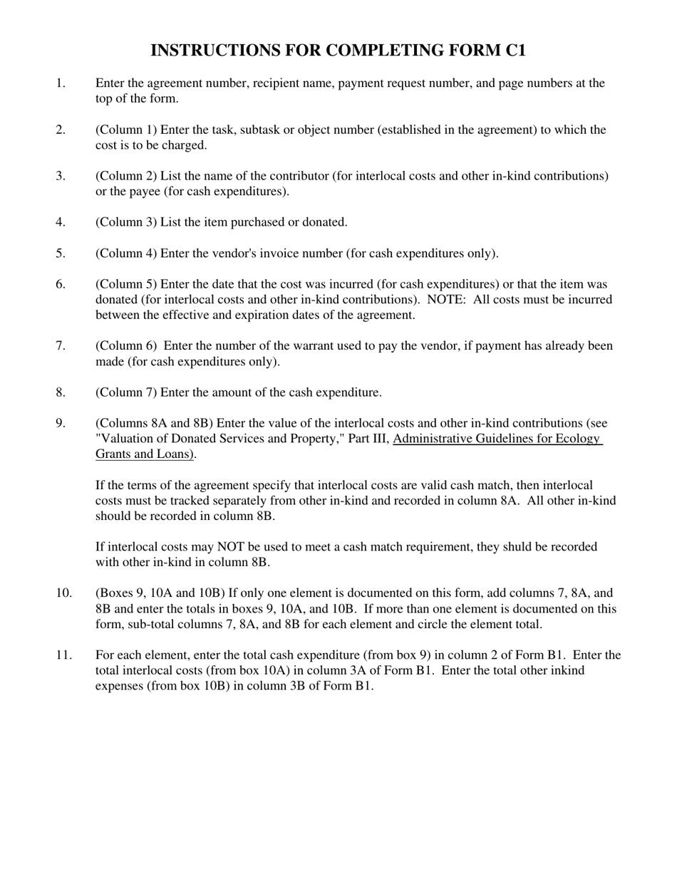 Form C1 (ECY060-8) Voucher Support for Projects With Interlocal Costs or Other in-Kind - Washington, Page 2