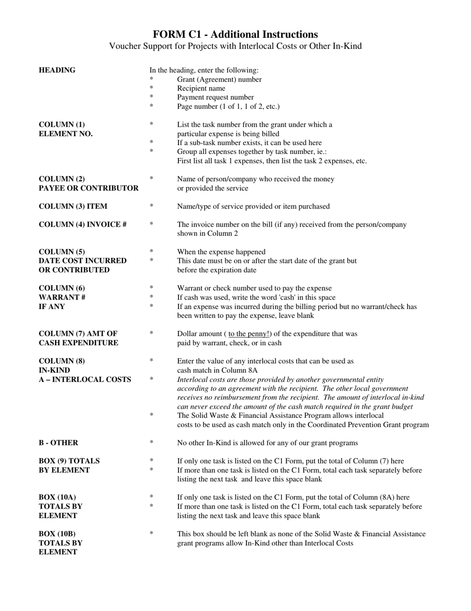 Form C1 (ECY060-8) Voucher Support for Projects With Interlocal Costs or Other in-Kind - Washington, Page 3