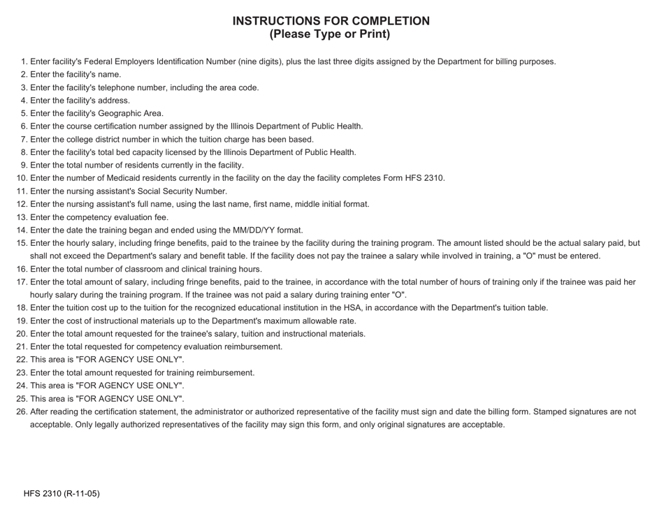 Form HFS2310 Nursing Assistant Training and Competency Evaluation Reimbursement Request - Illinois, Page 2