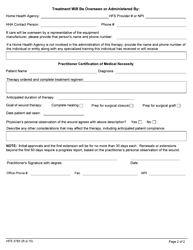 Form HFS3785 Questionnaire for Negative Pressure Wound Therapy - Illinois, Page 2