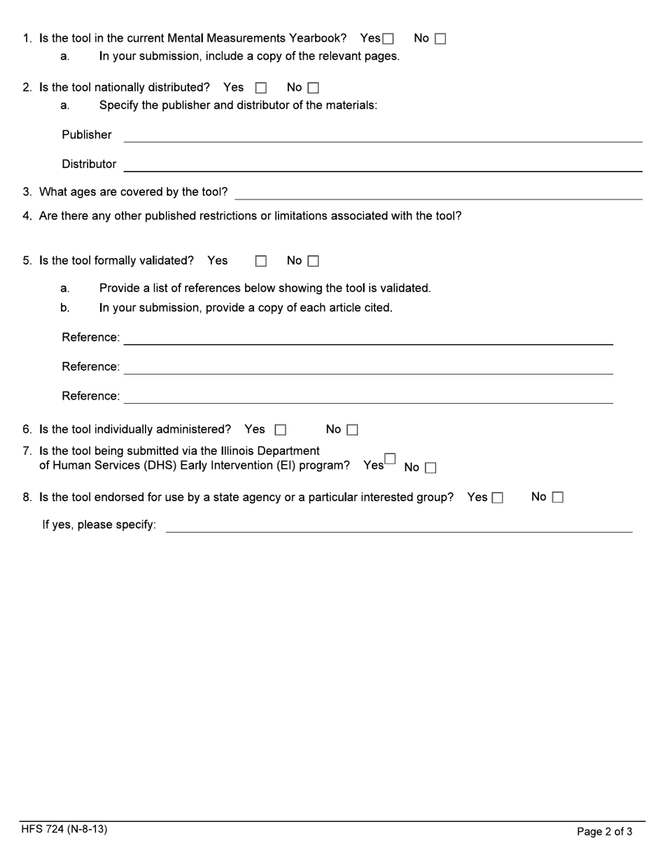Form HFS724 Screening, Assessment and Evaluation Tool Approval Request Form - Illinois, Page 2