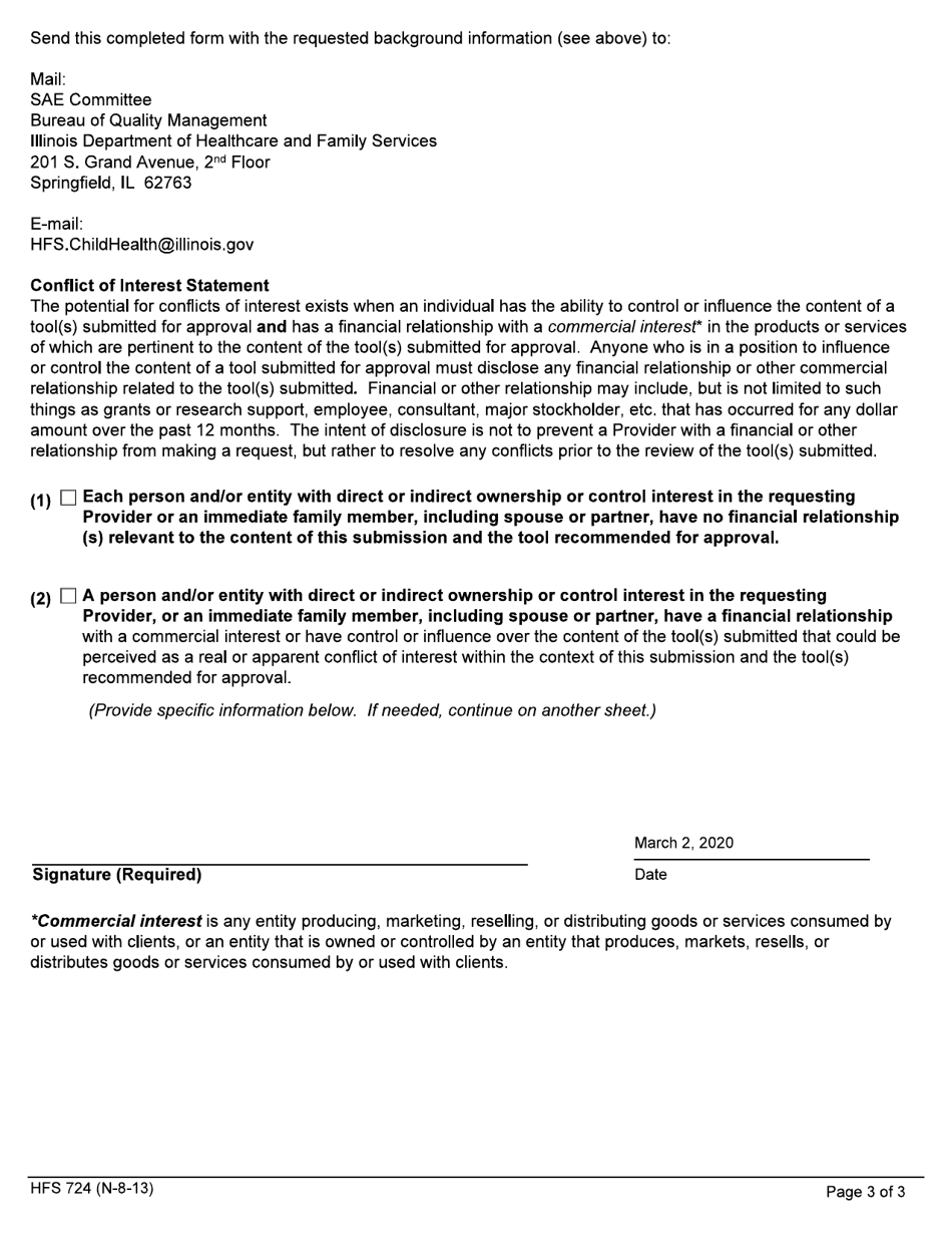 Form HFS724 Screening, Assessment and Evaluation Tool Approval Request Form - Illinois, Page 3