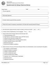 Document preview: Form HFS2305B Questionnaire for Airway Clearance Device - Illinois