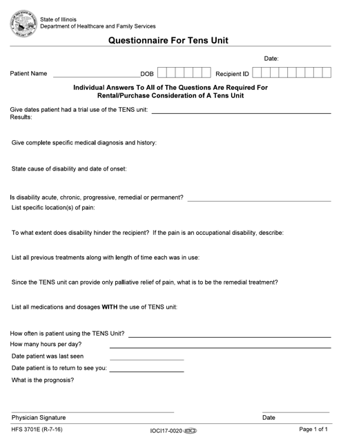 Form HFS3701E Questionnaire for Tens Unit - Illinois
