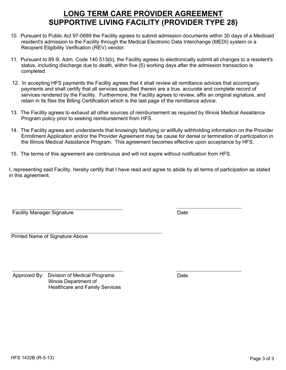 Form HFS1432B Long Term Care Provider Agreement Supportive Living Facility (Provider Type 28) - Illinois, Page 3