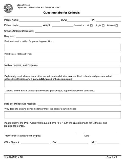 Form HFS2305N Questionnaire for Orthosis - Illinois