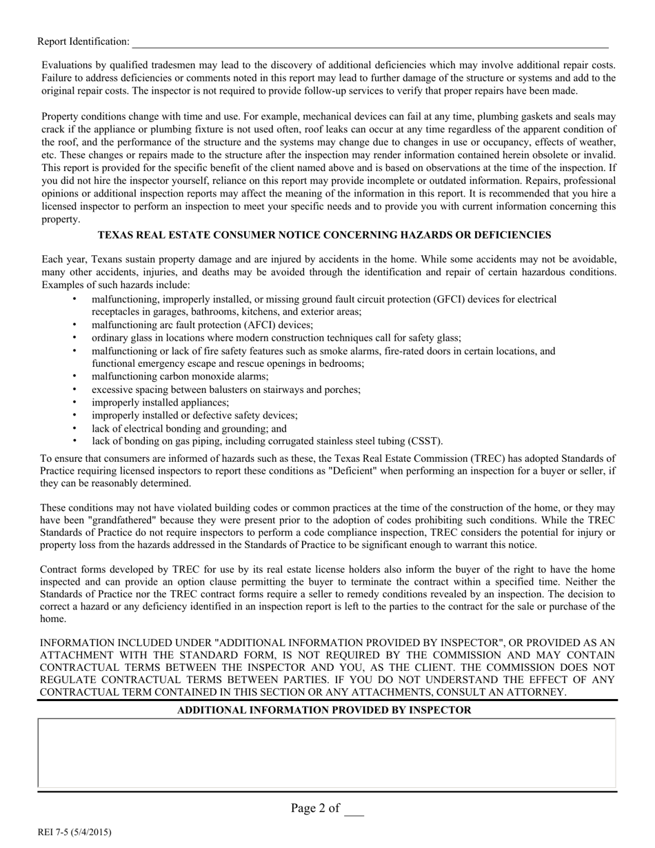 TREC Form REI7-5 Property Inspection Report - Texas, Page 2