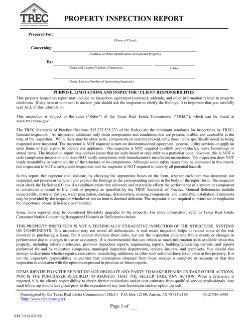 TREC Form REI7-5 Property Inspection Report - Texas