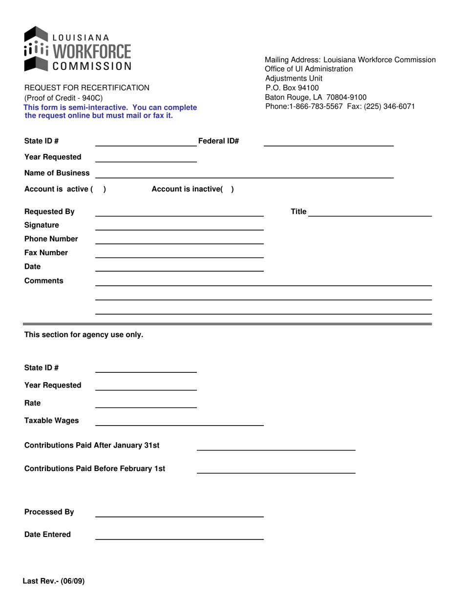 Request for Recertification - Louisiana, Page 1