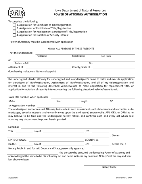 DNR Form 542-0980  Printable Pdf