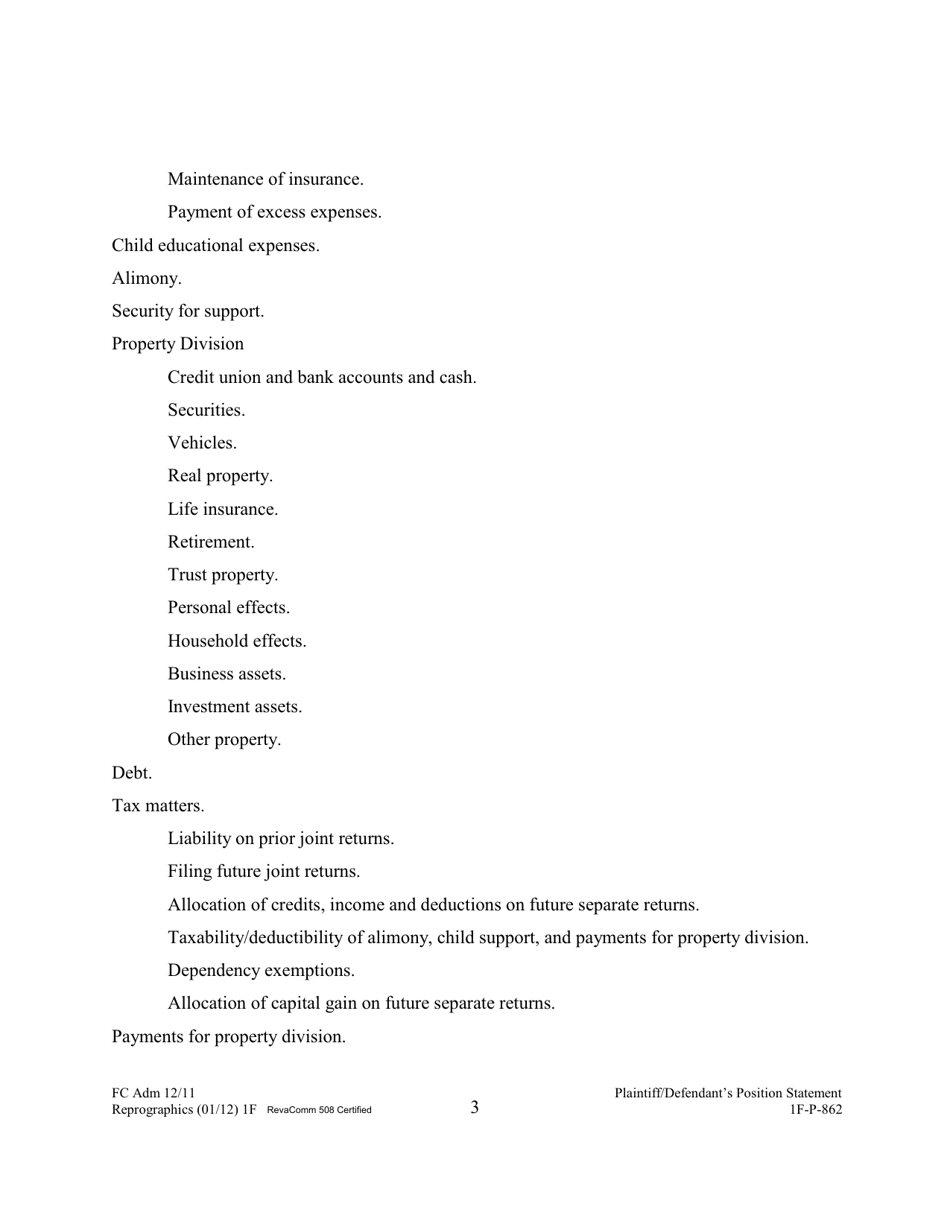Form 1F-P-862 Plaintiffs / Defendants Position Statement - Hawaii, Page 3