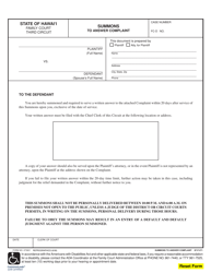 Document preview: Form 3-FP-271 Summons to Answer Complaint - Hawaii