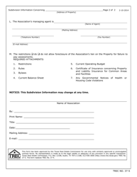 TREC Form 37-5 Subdivision Information, Including Resale Certificate for Property Subject to Mandatory Membership in a Property Owners&#039; Association - Texas, Page 2