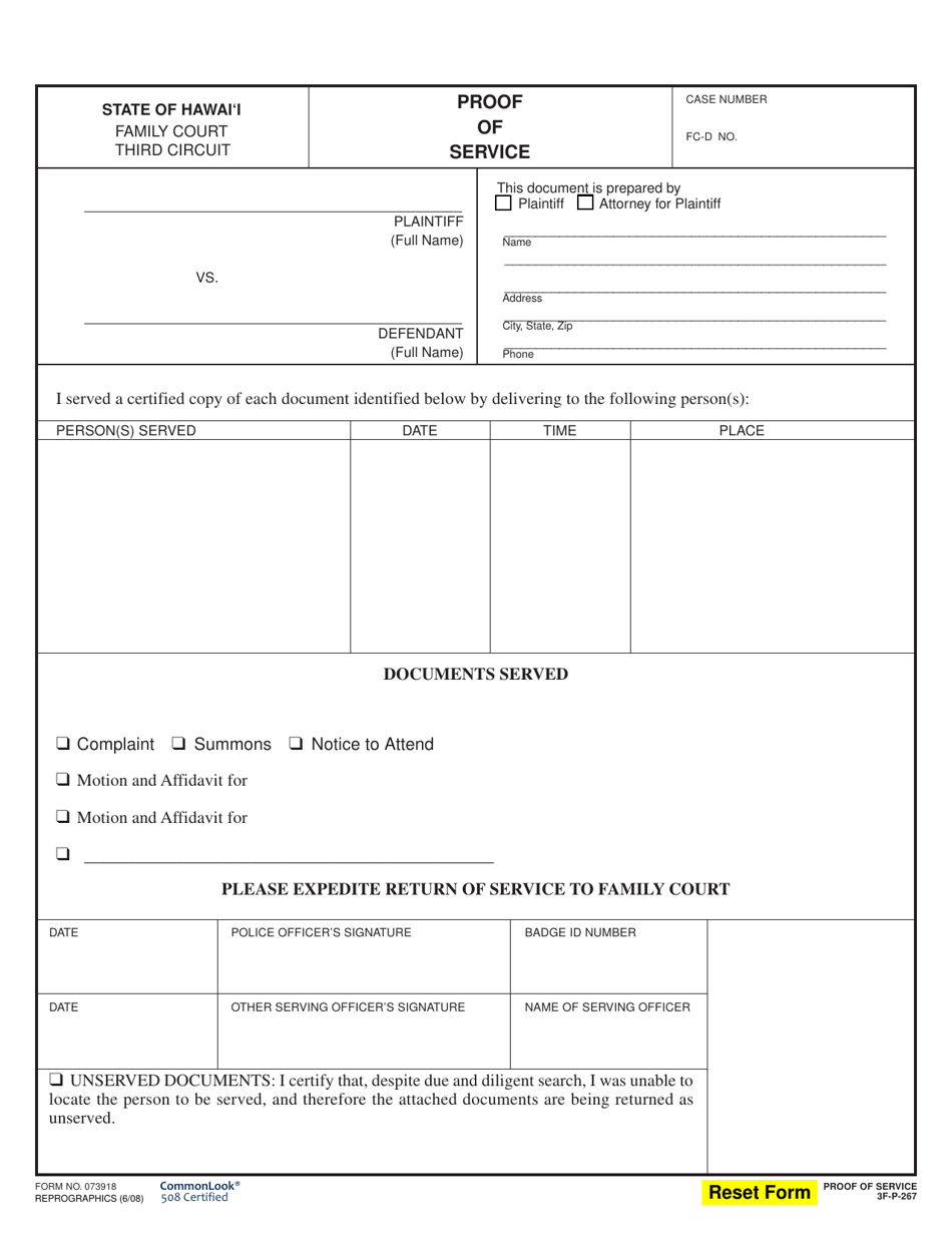 Form 3F-P-267 (073918) Proof of Service - Hawaii, Page 1
