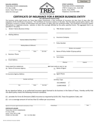 Document preview: TREC Form BE COI-1 Certificate of Insurance for a Broker Business Entity - Texas