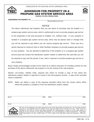 Document preview: TREC Form 47-0 Addendum for Property in a Propane Gas System Service Area - Texas