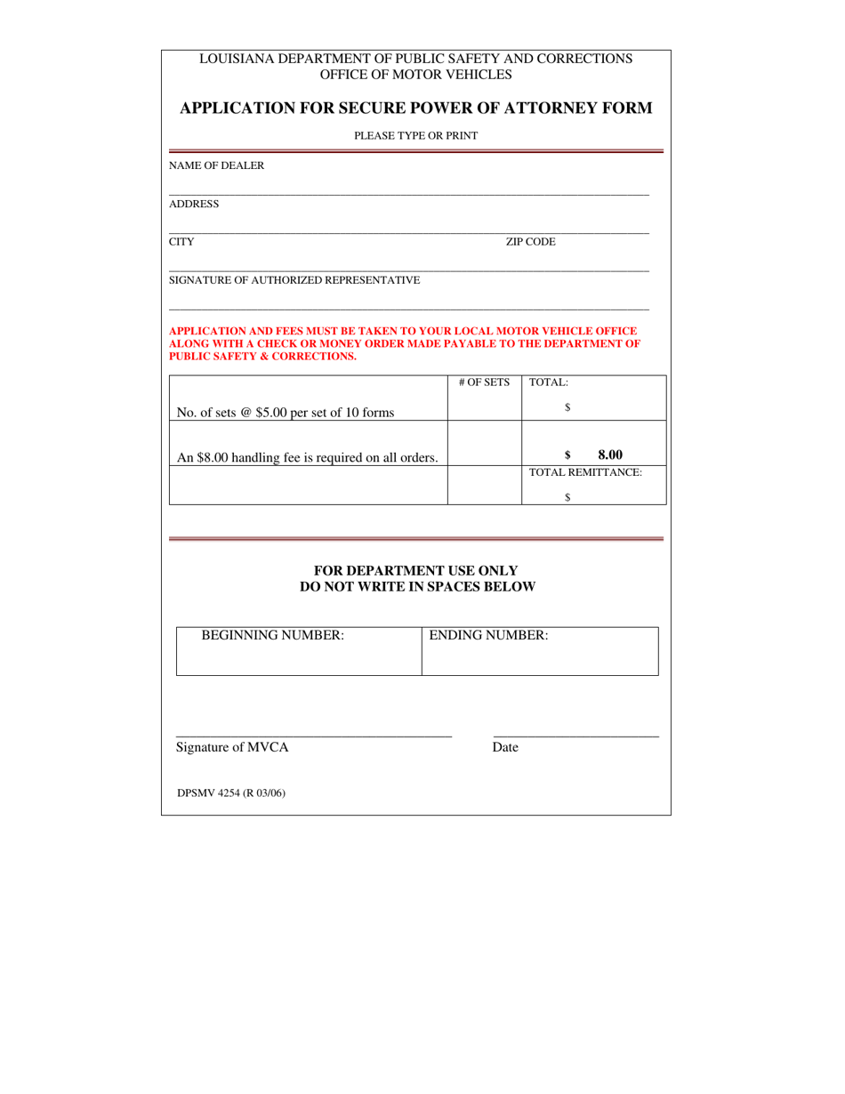 Form DPSMV4254 Download Fillable PDF or Fill Online Application for