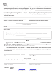 Form AOC-830 &quot;Petition/Order to Dispense With Administration (Surviving Spouse/Children/Preferred Creditor)&quot; - Kentucky, Page 2