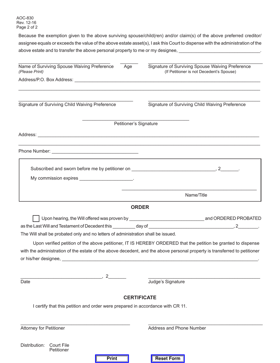 Form AOC-830 - Fill Out, Sign Online and Download Fillable PDF ...