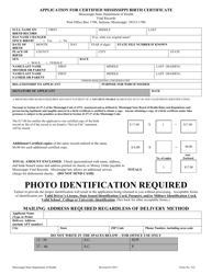 Form 522 Application for Certified Mississippi Birth Certificate - Mississippi