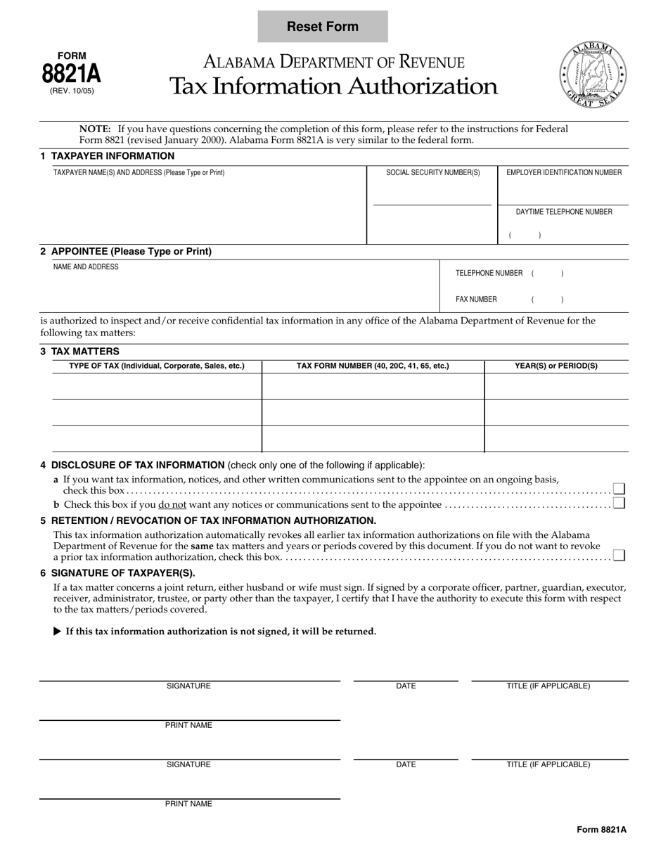 Form 8821A Tax Information Authorization - Alabama, Page 1