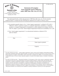 Document preview: Form SS-4520 Statement of Exemption From Nonprofit Charter Filing Fee Under 2008 Tenn. Pub. Acts, Ch. 1156 - Tennessee