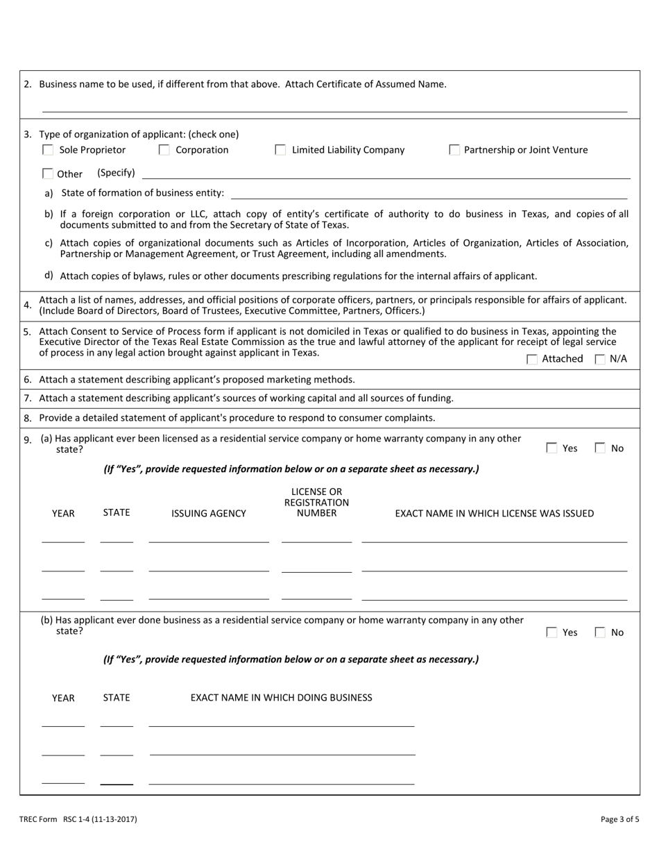 TREC Form RSC1-4 - Fill Out, Sign Online and Download Fillable PDF ...