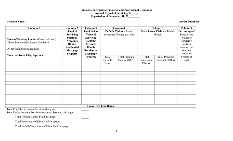 Annual Report of Servicing Activity - Illinois, Page 1