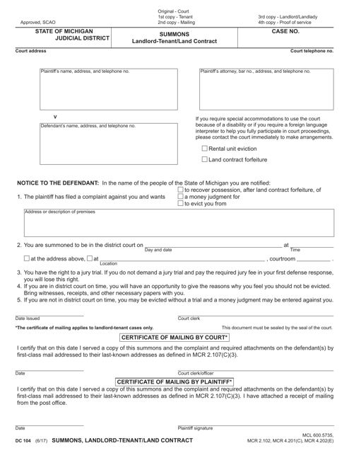 Form DC104  Printable Pdf