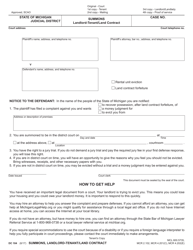 Form DC104 Summons Landlord-Tenant/Land Contract - Michigan, Page 2