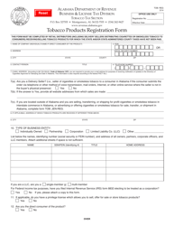 Document preview: Form TOB: REG Tobacco Products Registration Form - Alabama