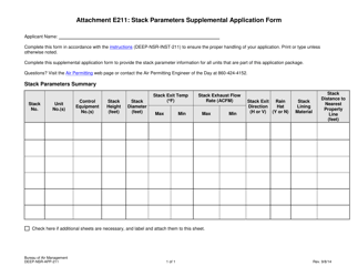 Document preview: Form DEEP-NSR-APP-211 Attachment E211 Stack Parameters Supplemental Application Form - Connecticut