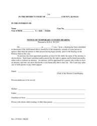 Document preview: Form 130 Notice of Temporary Custody Hearing - Kansas