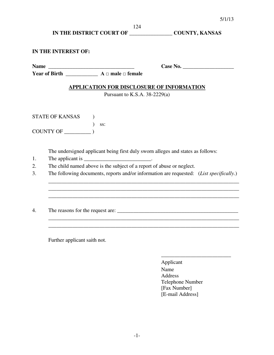 Form 124 Application for Disclosure of Information - Kansas, Page 1