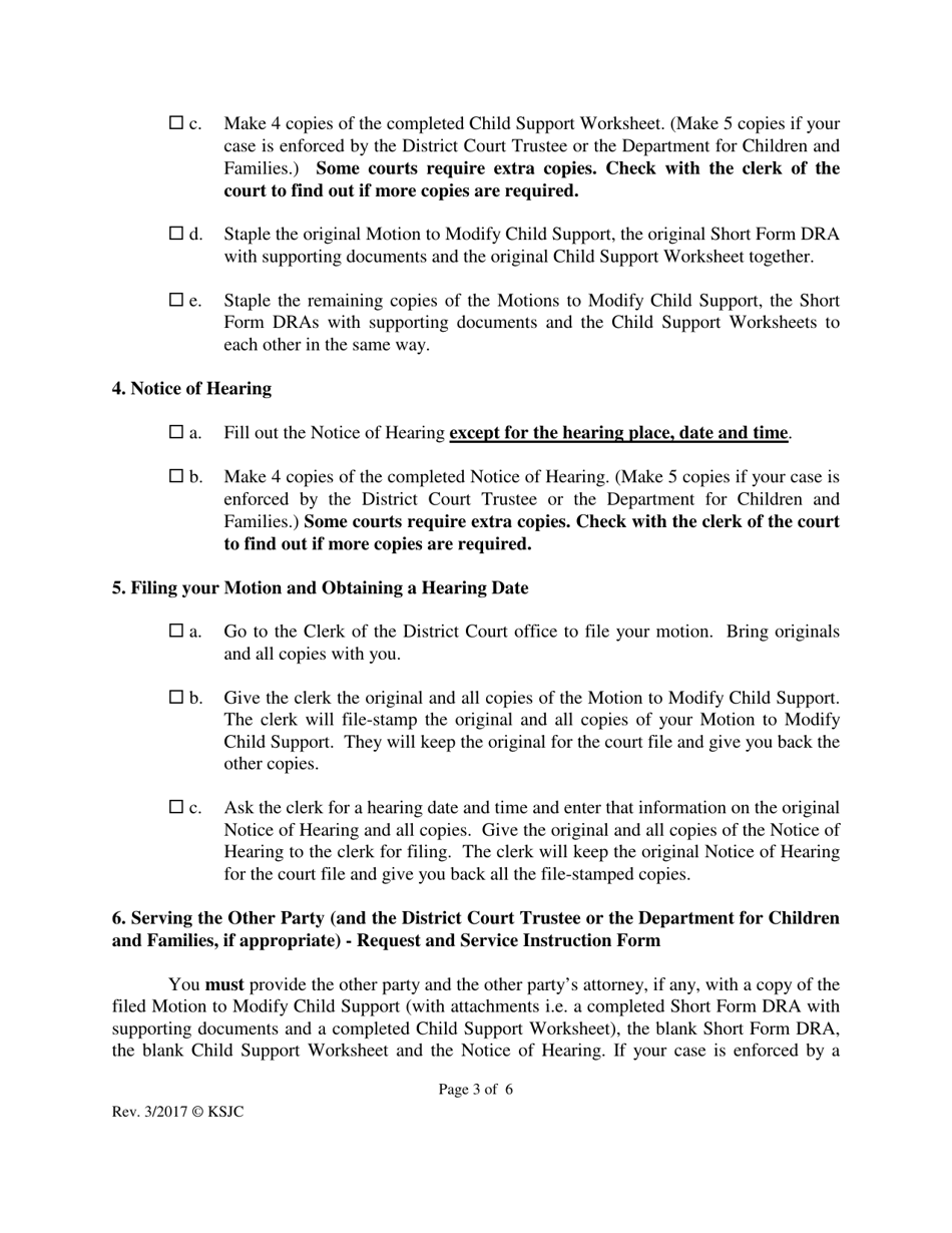 Instructions for Pro Se Motion to Modify Child Support - Kansas, Page 3