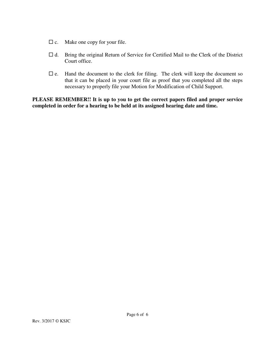 Instructions for Pro Se Motion to Modify Child Support - Kansas, Page 6