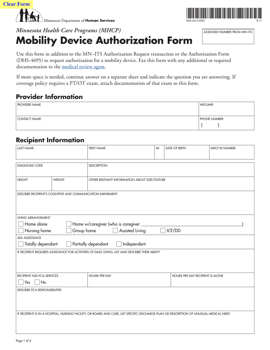 Form DHS4315ENG Fill Out, Sign Online and Download Fillable PDF