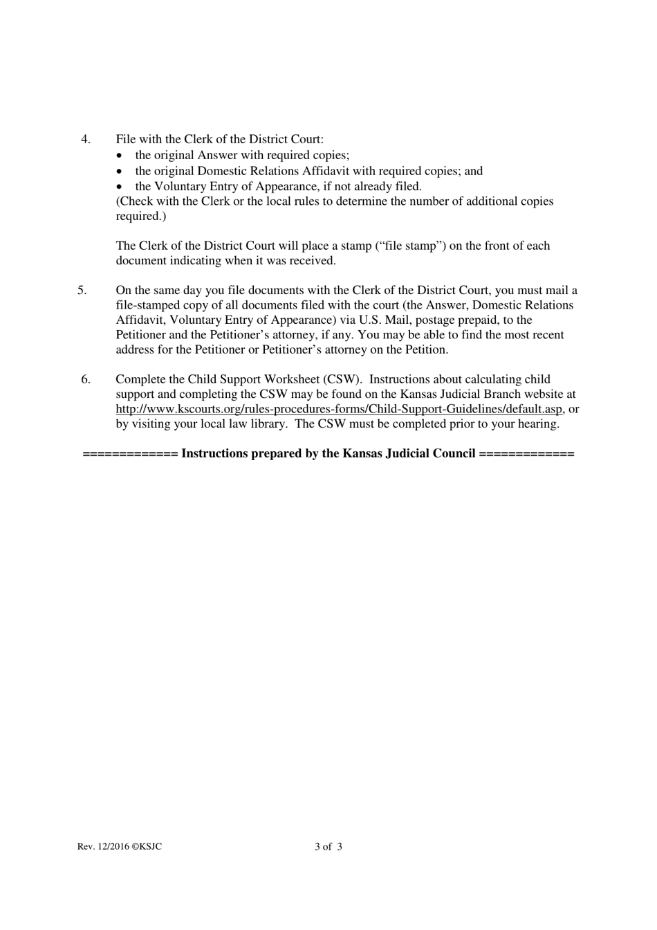 Instructions for Responding to Divorce Proceeding - With Children - Kansas, Page 3