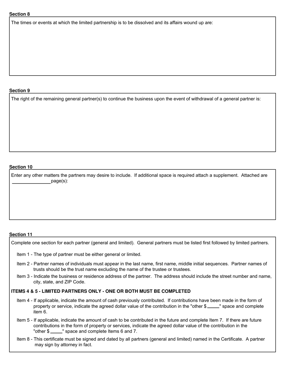 Form CSCL / CD-401 Certificate of Limited Partnership for Use by Domestic Limited Partnerships - Michigan, Page 3