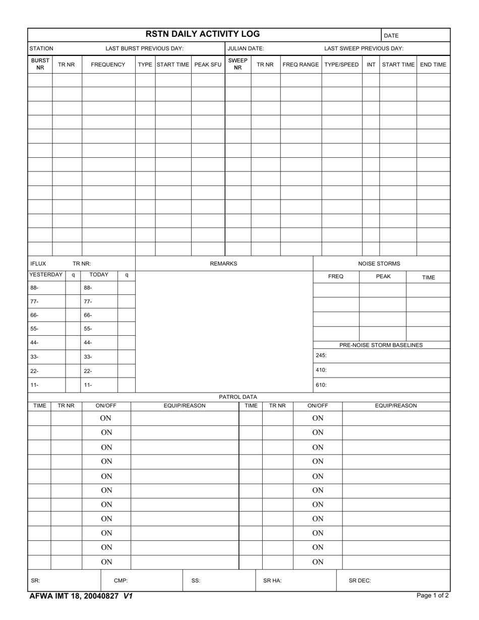 AFWA IMT Form 18 Rstn Daily Activity Log, Page 1