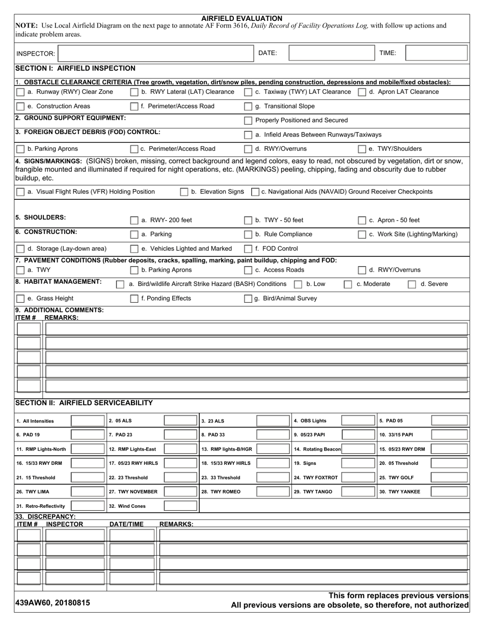 439 AW Form 60 Airfield Evaluation, Page 1