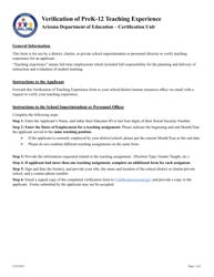 Verification of Prek-12 Teaching Experience - Arizona