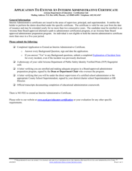 Application to Extend an Interim Administrative Certificate - Arizona