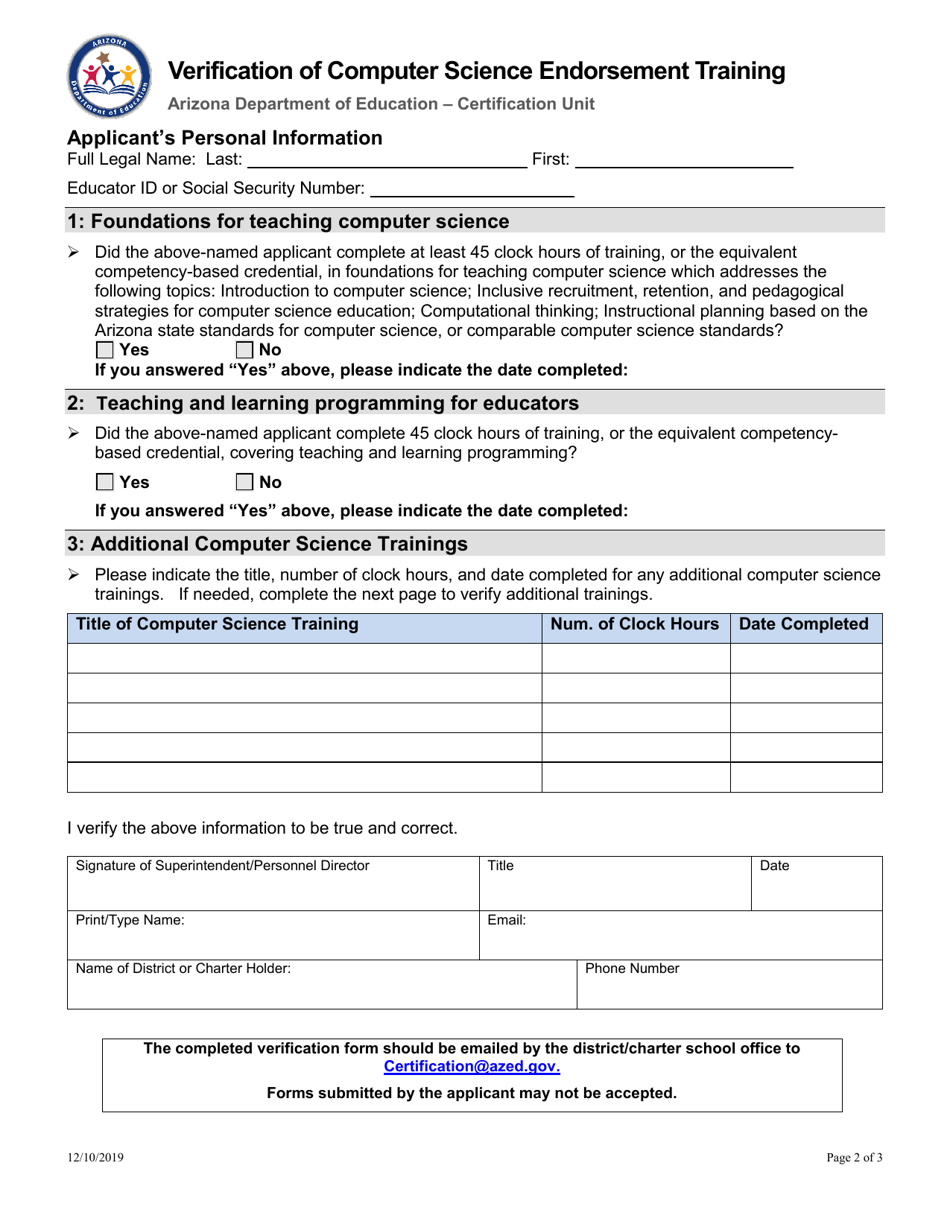 Verification of Computer Science Endorsement Training - Arizona, Page 2