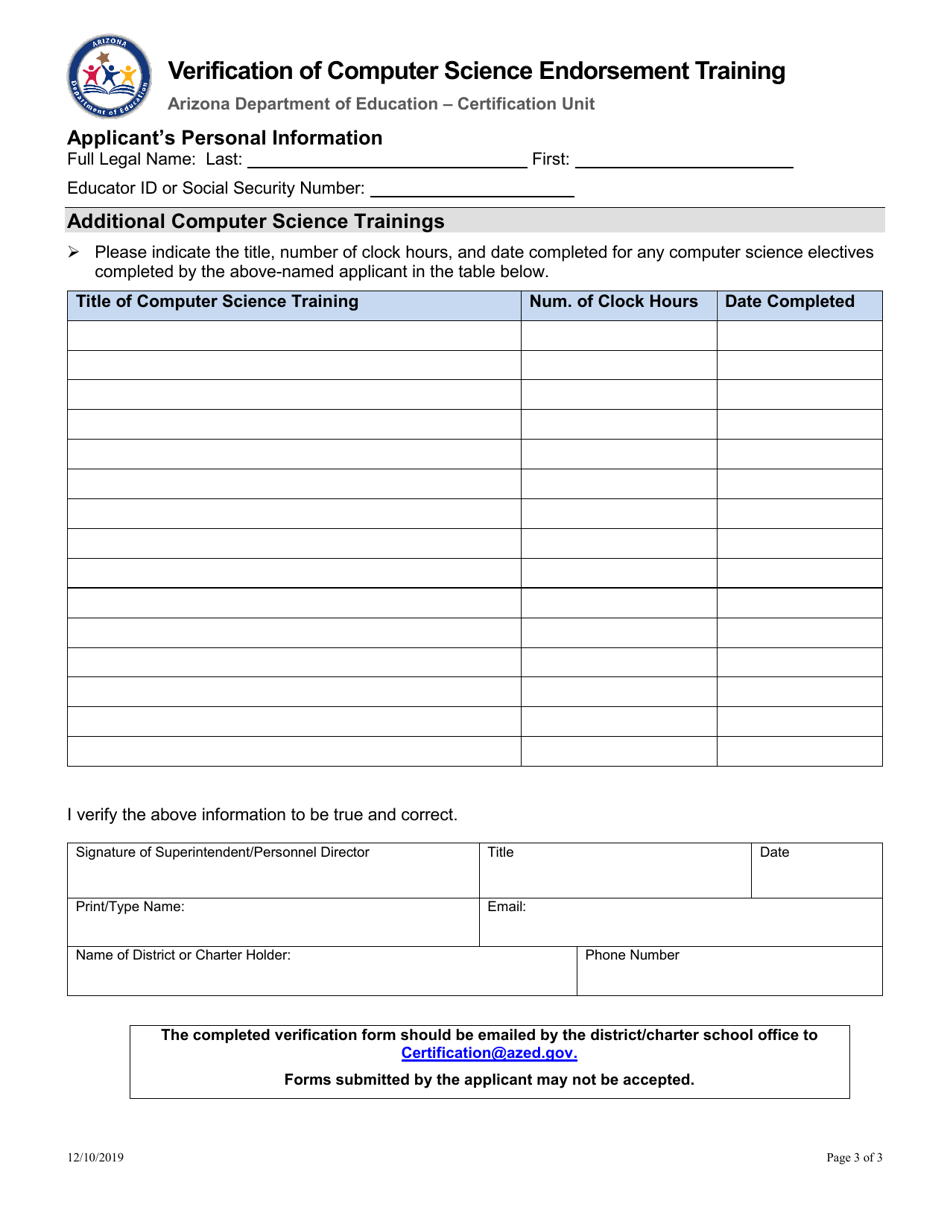 Verification of Computer Science Endorsement Training - Arizona, Page 3