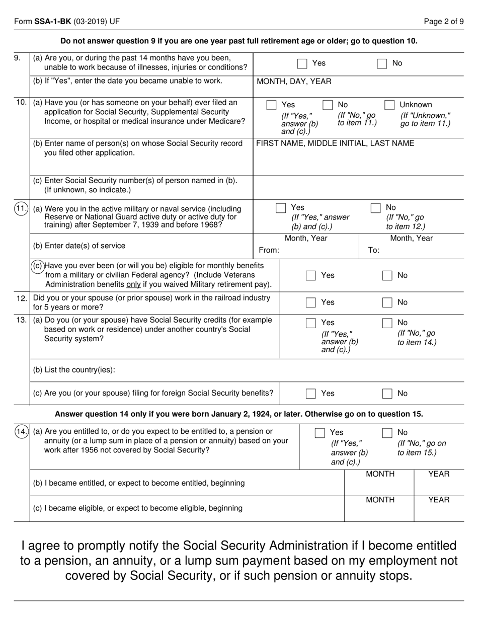 Form SSA-1-BK Application for Retirement Insurance Benefits, Page 2